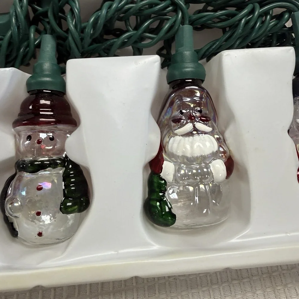Vintage 2002 Target Christmas Glass Novelty 10 Lights Strand Santa Snowman